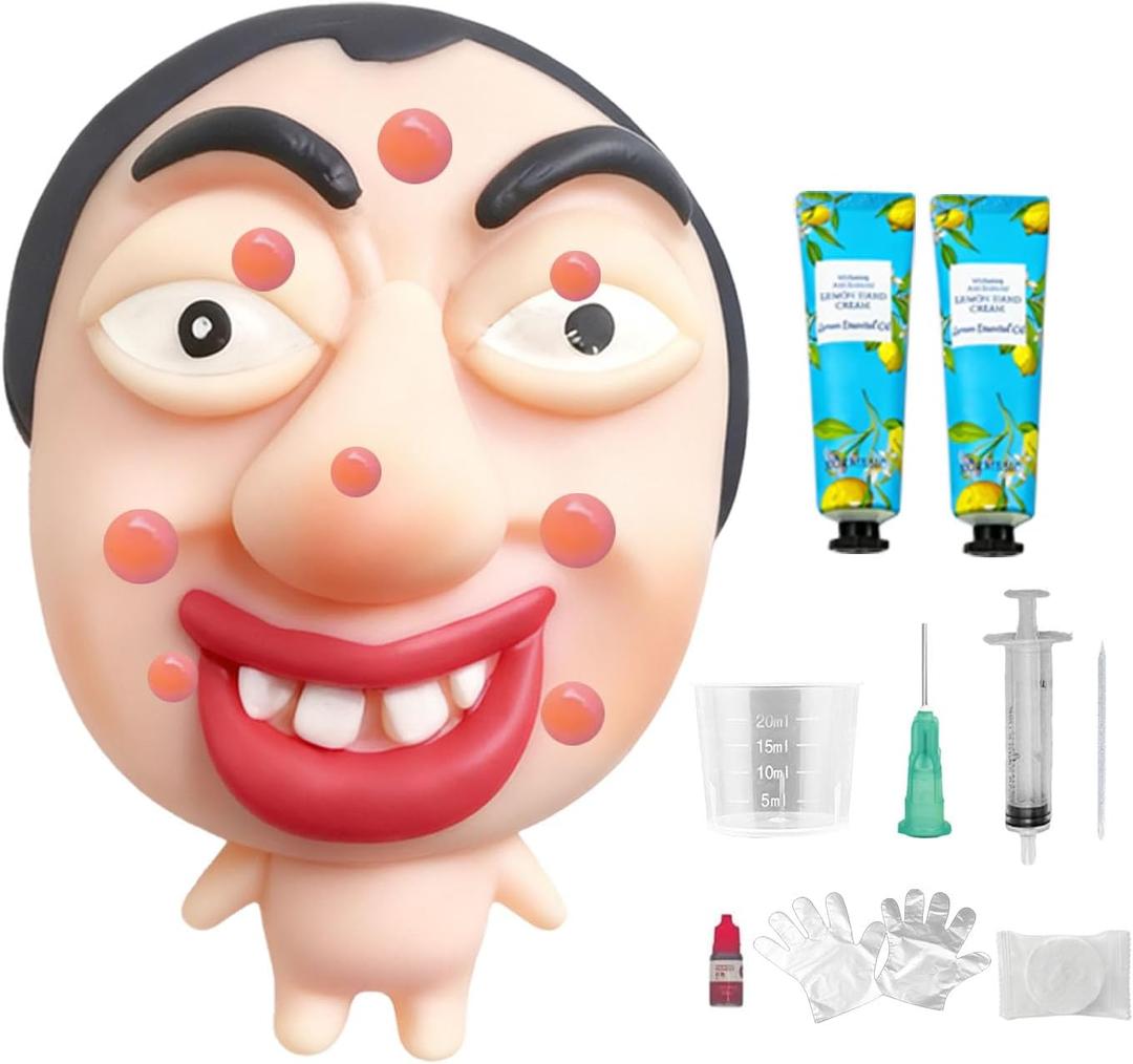 Pimple Popping Squishy Stress Relief Fidget Toy Reusable Silicone Pimple Popper Set Soft Sensory Squeeze Toy with Refill Kit Satisfying Burst Play for Desk Relaxation Large Size (ChompFace)