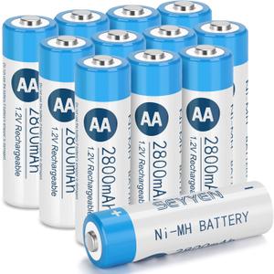 NiMH Rechargeable AA Batteries, 2800mAh High Capacity 1.2V NiMH Double A Batteries, Pre-Charged Solar Battery for Solar Lights, Pathway Lights, and Home Devices 