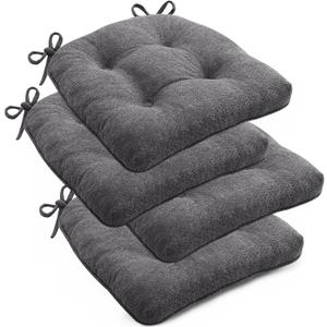 Chair Cushions Set of 4 for Dining Chairs, 16.5"x15.5" Kitchen Chair Pads with Memory Foam, Non-Slip Bottom & Ties, Tufted Indoor Seat Cushions for Home Use  Dark Grey