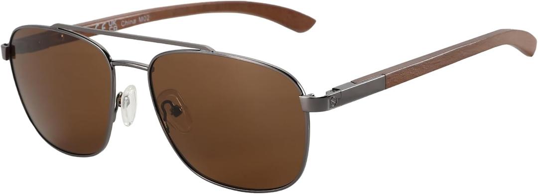 ZENOTTIC Aviator Wood Polarized Sunglasses for Men 100% UV Protection Fishing Driving Golf (Grey Frame Brown Lens) ZENOTTIC Aviator Wood Polarized Sunglasses for Men 100% UV Protection Fishing Driving Golf (Grey Frame Brown Lens)