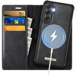 Wallet Case for Samsung Galaxy S24 Compatible with Magsafe, 2-in-1 PU Leather Flip RFID Blocking Card Holder Stand Shockproof Magnetic Detachable Cover for Galaxy S24 Case 6.2", Black