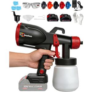 Cordless Paint Sprayer with 2 Batteries 2.1 lbs Lightweight 750W HVLP Electric Spray Paint Gun for DIY Homeowners, House Painting, Furniture, Cabinets, Walls, 5 Nozzles 3 Modes Easy Clean