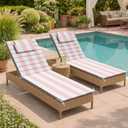 Crestlive Products Chaise Lounge Cushion Outdoor Set of 2, Water Resistant Foldable Pool Lounge Chair Cushions with Straps 71''Lx21''W, Lounger Cushions for Outdoor Furniture, Patio, Pink Stripe