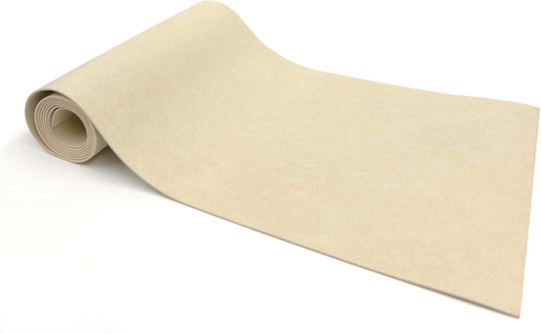 Morgan Faux Leather Table Runner 13x80 Inch, Beige, Stain & Heat Resistant, Reversible, Non-Slip, Spring, Boho Dining Table Decor, Rustic Home Decor, Holiday Party & Everyday Table Runner (L)
