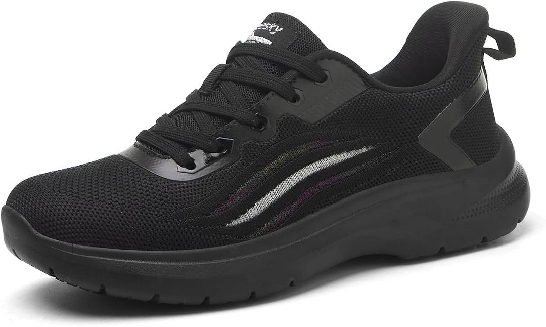 Treesky Non Slip Work Shoes for Women in Food Service - Slip Resistant, Comfortable & Lightweight Sneakers, Suitable for Restaurant, Kitchen & Nursing Crews (7.5, Black)