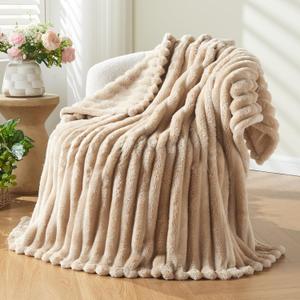 NEWCOSPLAY Super Soft Twin Blanket Brown Premium Silky Flannel Fleece 3D Ribbed Jacquard Lightweight Bed Blanket All Season Use Brown Ribbed, Twin(60"x80")
