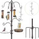 Bird Feeder Station with Suet Cage & Water Bowl Fruit Hook- Adjustable Pole, 6 Hanging Hooks for Wild Birds, Outdoor Garden Bird Feeding Kit, 94 Inch with 3 feeders & J hook kits
