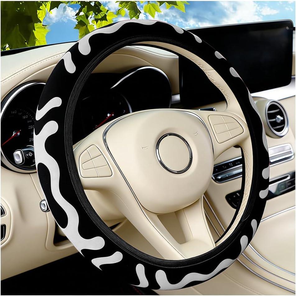 Car Steering Wheel Cover, Full Surround Elastic Stretch Cute Vehicle Steering Wheel Protector, Automotive Interior Protective Decorative Accessories, Universal for SUV RV Truck (White)