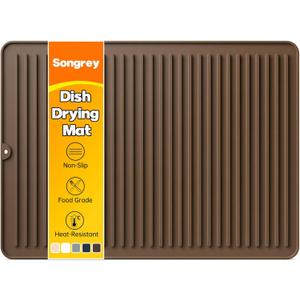Songrey 24" x 18" Silicone Dish Drying Mat, Kitchen Counter Drying Pad for Sink Dishes or Under Rack, Multi-Use as Heat Resistant Trivet, Coffee Bar Mat