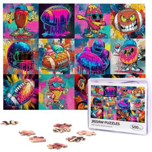 Graffiti Sports Balls Jigsaw Puzzle for Adult 500 Pieces Colorful Soccer Football Ball Food Art Puzzles for Adults Colorful DIY Wooden Puzzle Family Games Home Decor Gifts