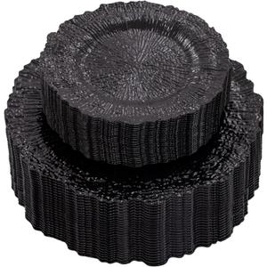 SUT 60-Count Black Disposable Plastic Plates - 10" Dinner & 7" Dessert Plate Set for Halloween, Gothic Weddings, Birthday Parties | Thick, BPA-Free & Leakproof Party Dinnerware (60 Pack)