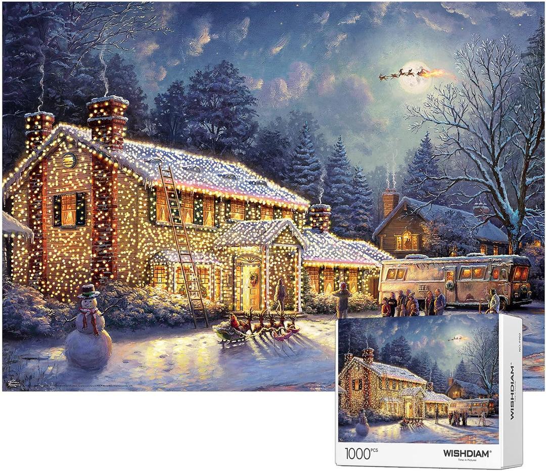 Jigsaw Puzzles 1000 Pieces - WISHDIAM Puzzles for Adults - Christmas Family Snowman Deer Town Holiday Impossible Difficult Challenging Puzzles for Home Decor Birthday Party Gifts for Men Women