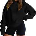onlypuff Women Hoodies Casual Pullover Long Sleeve Sweatshirt Kangaroo Pocket Drop Shoulder Sweater (Small, Black)