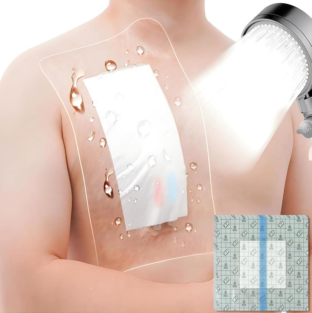 10.2"x10.2" Waterproof Shower Cover Incision Bandages for Large Wound with No Glue On The Center Adhesive Transparent Shower Protector Post Surgical Water Barrier Guard Pack of 25
