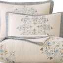 vctops Boho Floral Embroidered Quilted Bedspread Quilt Set 3-Piece Full Size 100% Cotton Lightweight Reversible Coverlet for All Season (Flower,80"x110")