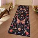 Lahome Black Floral 3x5 Washable Rug,Ultra Thin Bedroom Area Rugs for Dorm Entryway, Boho Butterfly Non Slip Bedside Rug,Stain Resistant Small Throw Carpet for Nursery Girls Kids Room
