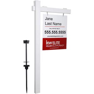Vinyl PVC Real Estate Sign Post 6ft. Tall (4"x 4"x 72") Realtor Yard Sign Post for Open House and Home for Sale, 36" Arm Holds Up to 24" Sign, White with Flat Cap(No Sign)