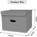 Linen Fabric Foldable Collapsible Storage Cube Bin Organizer Basket with Lid, Leather Handles, Removable Divider for Home, Closet (Grey, 3Pcs)