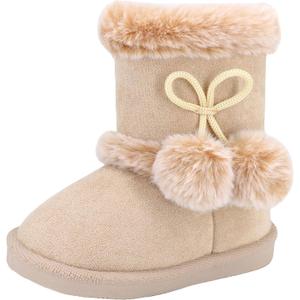 Baby Girls Winter Boots Toddler Kid Fashion Fur Lined Lightweight Warm Snow Boots for Everyday Wear (8206 Khaki) Size 8