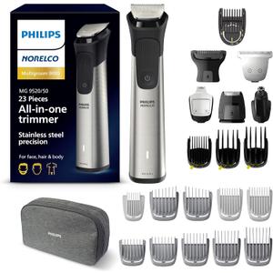 Norelco Philips Multigroom 9000 Series, All-in-One Trimmer, Beard Trimmer and Hair Clipper, 23-Piece Men's Grooming Kit for Beard, Body, Face, Nose, Ear and Intimate Areas, MG9520/50