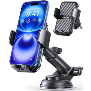 3-in-1 Car Phone Holder [122+LBS Strongest Suction & Stable Clamp Arm] 360 Adjustable Car Phone Mount, Cell Phone Holders for Your Car for Dashboard Vent, All Smartphones & Car Models (Black)