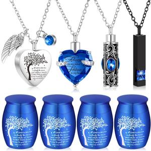 Shimeyao Set of 8 Small Urns for Human Ashes Cremation Urns Keepsake Ash Holders Family Tree Memorial Heart Locket Waterproof for Adults Women Men Loved Ones(Dark Blue)