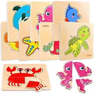 Faburo 8pcs Wooden Puzzles for Toddlers 1-3, Toddler Puzzles Ages 2-4, Montessori Toys for 1-3+ Years Girl Boy, Sea Animal Puzzle for Kids, Jigsaw Puzzle Educational Toys Preschool for 1-4 Faburo 8pcs Wooden Puzzles for Toddlers 1-3, Toddler Puzzles Ages 2-4, Montessori Toys for 1-3+ Years Girl Boy, Sea Animal Puzzle for Kids, Jigsaw Puzzle Educational Toys Preschool for 1-4