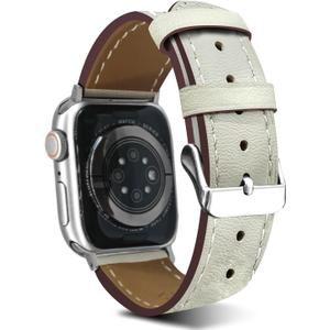 Premium Italy Leather Bands Compatible with Apple Watch Band 40mm 38mm 41mm 42mm 44mm 45mm 46mm 49mm, Soft Leather Watch Replacement Band for Watch Series Ultra SE 10 9 8 7 6 5 4 3 2 1 for Women Men (Cream)