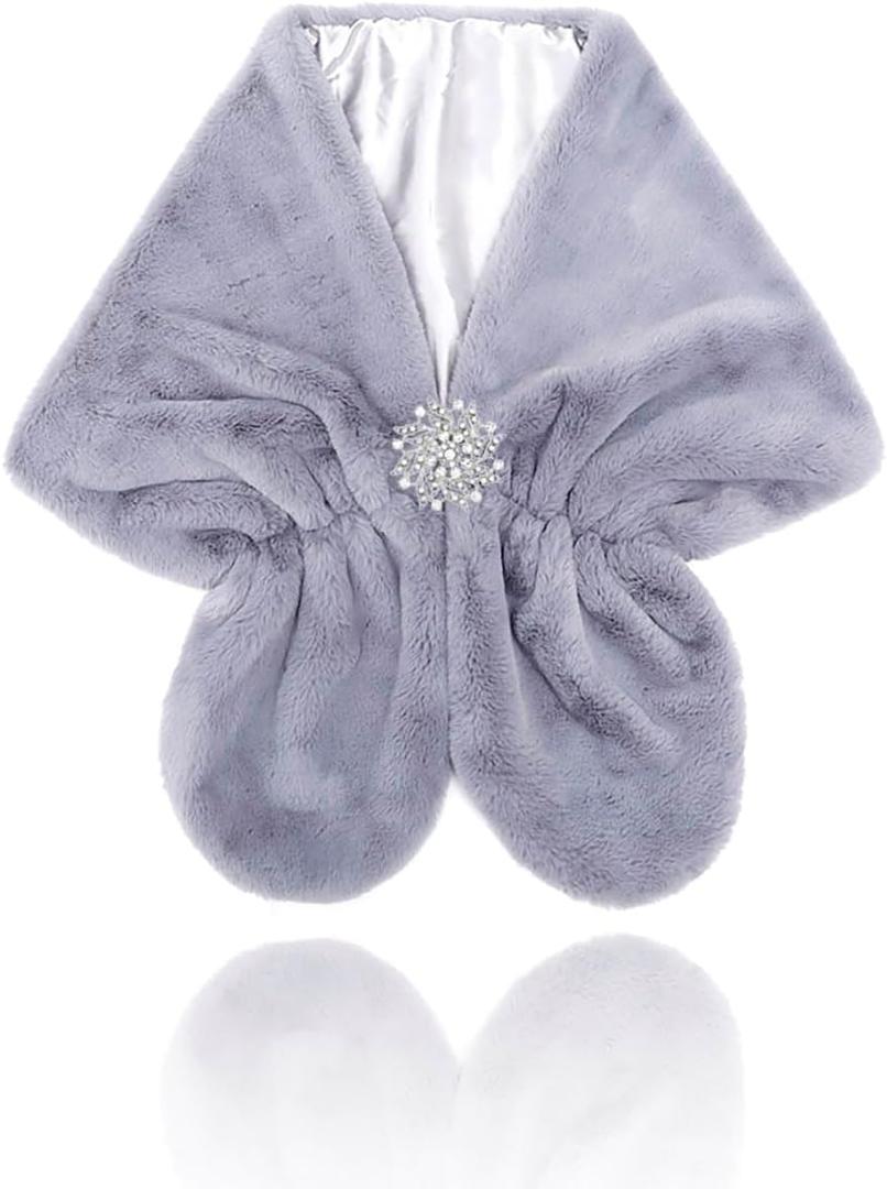 Yalice Women's Wedding Faux Fur Shawl and Wrap Bridal Fur Stole Cape Fur Scarf for Bride and Bridesmaids (Grey)