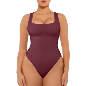 FeelinGirl Bodysuits for Women Seamless Square Neck Tummy Control Compression Thong Shapewear Bodysuit Tank Tops Bodysuit 5 XL