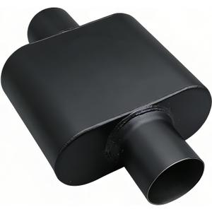2.25" ID Center/Center Single Chamber Muffler - Aggressive Deep Sound, Aluminized Steel, Welded/Clamp-On (13" Total Length)