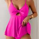 Eomenie Two Piece Tankini Swimsuits for Women Tummy Control Cutout Bathing Suit Tie Knot Flowy Swim Dress with Bottom (Pink, XL)