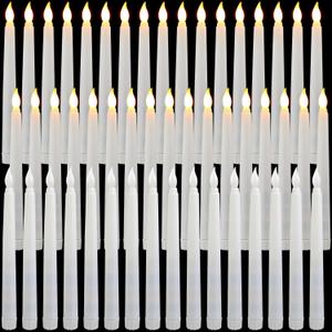 Baquler 50 Pcs 8.5 Inch LED Flameless Taper Candles Bulk Battery Operated Taper Candles Flickering Candlesticks for Wedding Church Valentines Day Table Decoration