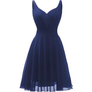 Dressever Summer Cocktail Dress V-Neck Adjustable Spaghetti Strap Chiffon Sundress (Large)