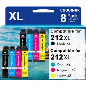for 212XL Ink Cartridges Combo Pack (8-Pack) Remanufactured for Epson 212 XL, High Yield Replacement for Expression Home XP-4100 XP-4105, Workforce WF-2830 WF-2850 (2BK/2C/2M/2Y) (2 Black, 2 Cyan, 2 Magenta, 2 Yellow)