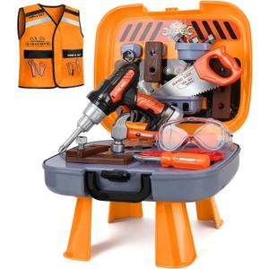 Toddler Tool Set for Age 3-5 Kids Tool Set with Tool Box and Toy Drill, Pretend Play Toy Tools Kids Construction Tools Bench for Toddlers Boys Toys 3 Year Old Gifts