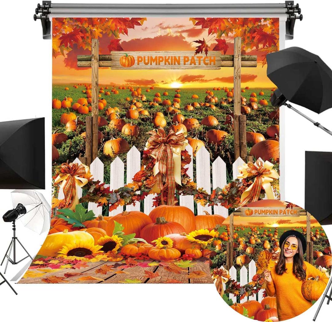 Pumpkin Patch Backdrop for Photography 5x7FT Autumn Harvest Pumpkin Background Fall Maple Leaves Friendsgiving Party Decorations Supplies Photo Props