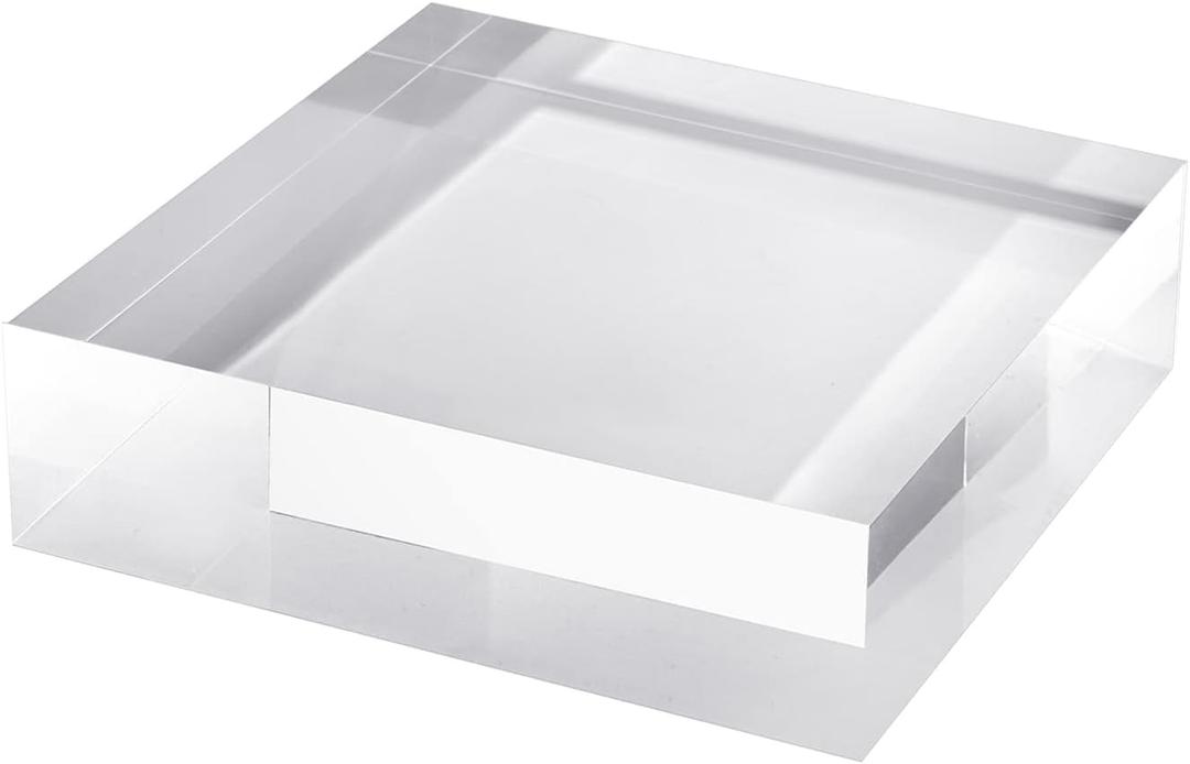 CiaoHER 2in Thickness Solid Acrylic Cube Display Block Clear Polished Pedestal Stand Riser Solid Base 2'' x 7" x 7", 1 Pack
