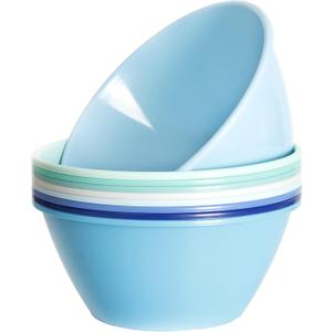 Youngever 11 inch 120 Ounce Plastic Mixing and Serving Bowls, Large Popcorn Bowls, Salad Bowls, Chip and Dip Serving Bowls, Set of 9 (Coastal)