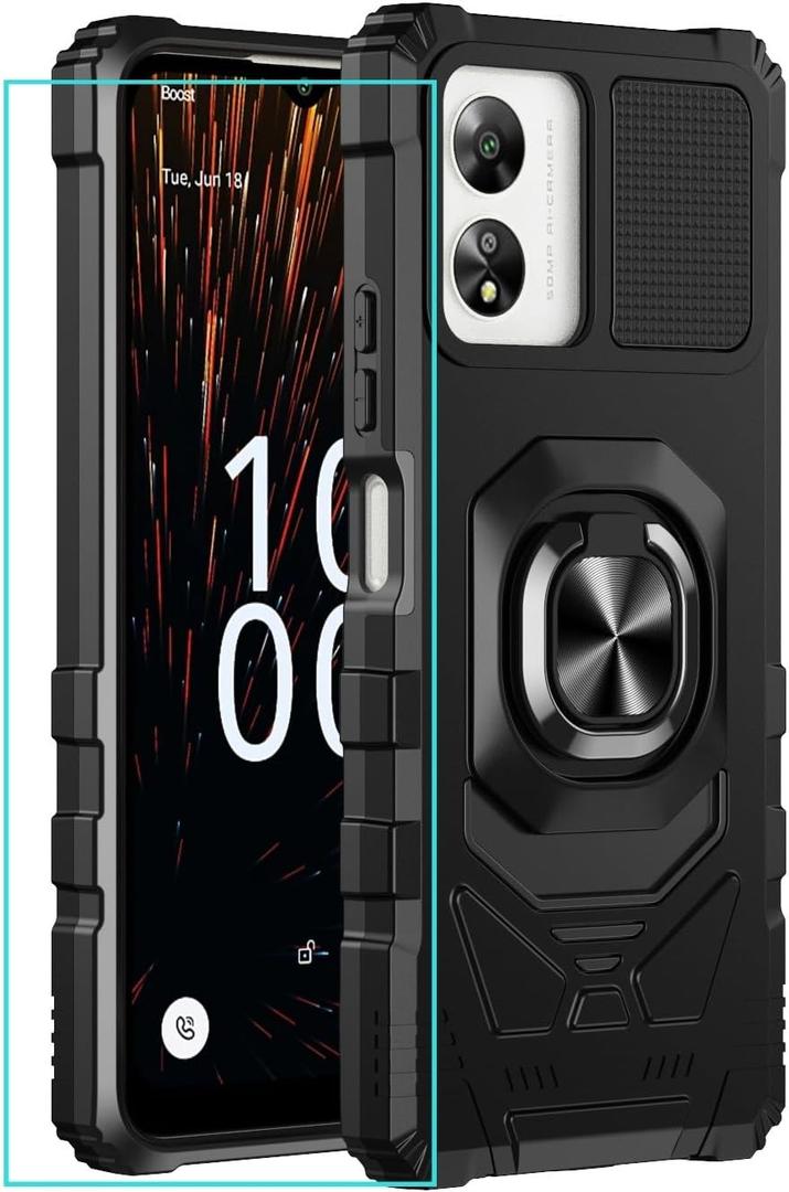 for Celero 5G SC Case with Screen Protector,Celero5g SC Phone Case Magnetic Ring Stand Military Grade Rugged Frosted PC Back Soft Silicone Shockproof Cover for Celero 5g SC Black