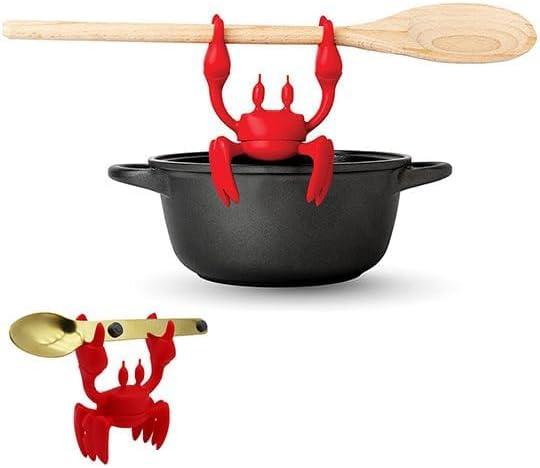 Crab Silicone Utensil Rest  Heat Resistant Spoon Holder for Stove, Kitchen Organizer, Non-Slip Spoon Holder Cooking Gifts, Funny Crab Spoon Rest Steam Releaser (Red)