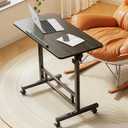 TigerDad Sturdy Folding Table with Wheels - 31.5" Large Bedside Table & Overbed Desk, Foldable TV Tray Table for Sofa, Height Adjustable Bed Table Tray for Eating and Laptop, Dekuwood, 31.5" x 15.7"
