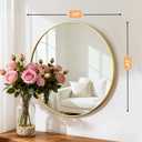 Bathroom Mirror for Wall, 24 Inch Round Mirror, Matte Gold Metal Framed Circle Vanity Mirror for Bathroom Bedroom Living Room Entryway, Anti-Rust, Tempered Glass, Hanging or Leaning