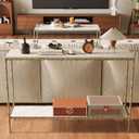 Antique Console Table with Faux Marble Wood Top, 47" Narrow Entryway Table with 2-Tier Open Storage Shelves, Modern Slim Sofa Table with Antique Brass Finish for Hallway, Living Room