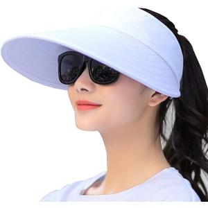 Sun Visor Hats Women Large Brim Summer UV Protection Beach Cap (White)