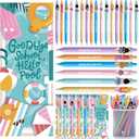 AmazingSpark 30 Sets End of School Year Gift for Student Graduation Party Favors Pens Swimming Pool Ballpoint Retractable Pen with Bookmarks Card for Summer Party Kids Preschool Classroom Prizes
