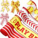 AnyDesign Softball Wired Edge Ribbon Red Yellow Baseball Ribbon Sports Ball Fabric Ribbon for Wreath Bow Making DIY Crafts Wrapping, 4 Rolls, 24 Yard