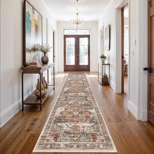 RUUGME Washable 3X14 Runner Rugs - Large Boho Rugs for Living Room Stain Resistant Carpet Vintage Tribal Rugs for Bedroom Kitchen Bathroom Non Slip Backing Home Decor Floor Decoration Mat 3X14 Brick