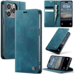 Wallet Case for iPhone 15 Pro Leather Wallet Flip Cover with Card Holder, Kickstand, Magnetic Closure, RFID Blocking TPU Shockproof Phone Case Compatible with iPhone 15 Pro, Blue-Green