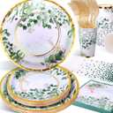 Sage Green Party Decoration, 126PCS Sage-Green Plates and Napkins Party Supplies, Spring Greenery Eucalyptus Leaves Disposable Dinnerware Decor for Wedding, Birthday